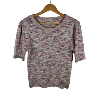Evereve Multicolor Knit Sweater Medium Short Sleeve Crew Neck Pullover Colorful